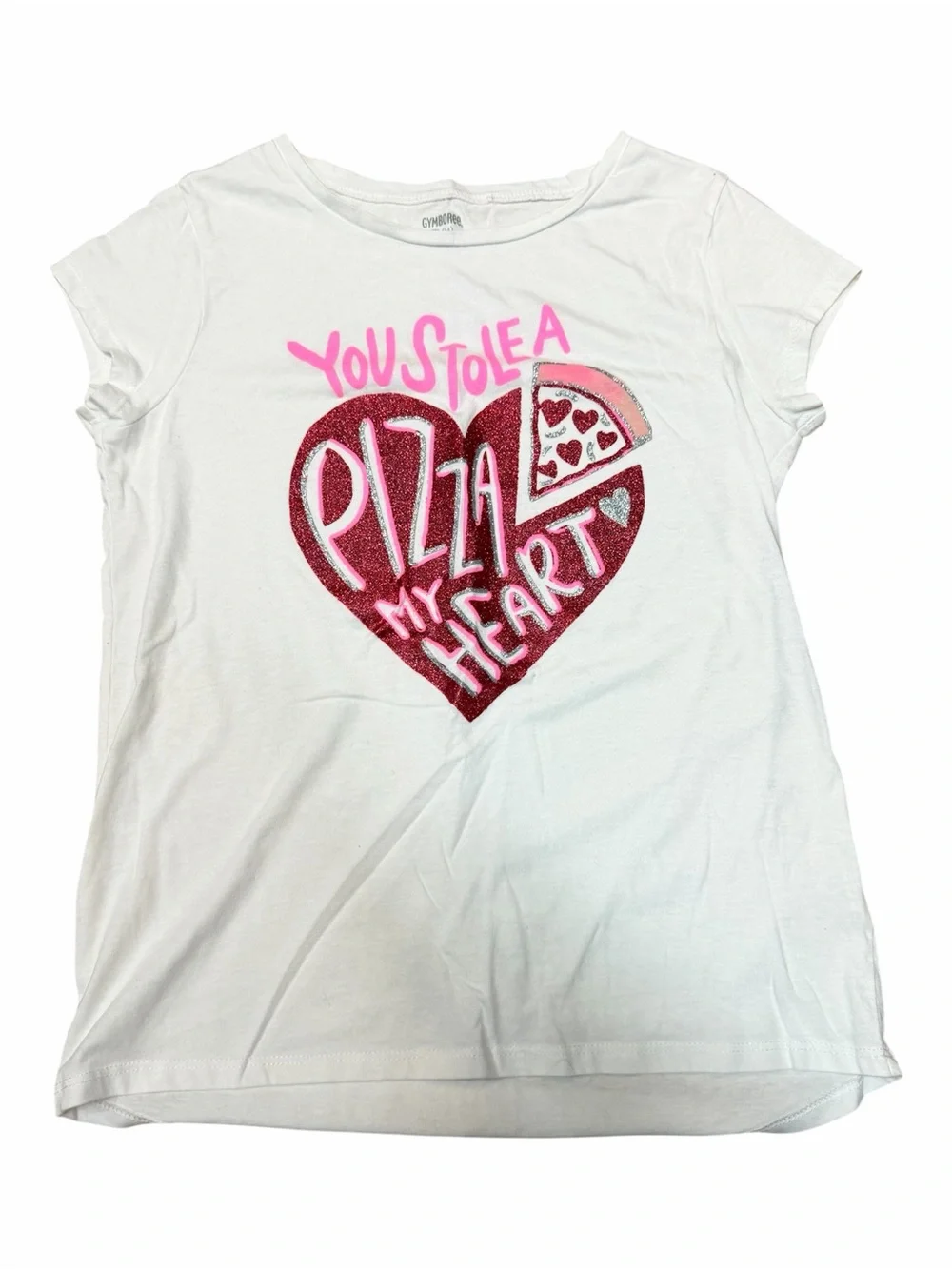 Gymboree Girls You Stole a Pizza My Heart Graphic Tee Red Glitter Heart XL 12
